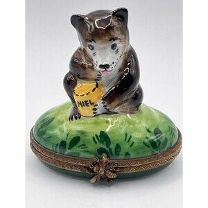 Limoges Honey Bear Porcelain Trinket Box Hand Painted France Parry Vieille Vtg